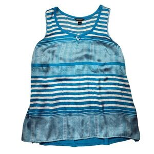 George Tank Top Women 2X Blue White Striped Henley Snap Sleeveless Mixed Media